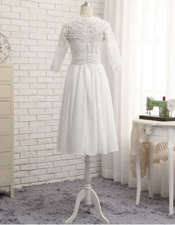 Elegant V-neck Knee Length Plus Size Wedding Dress with 3/4 Long ...