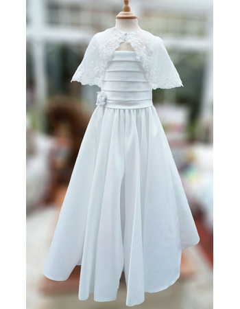 Charming Applique Wide Straps Ball Gown Ruched Satin First Communion Dresses with Jacket