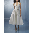 Attractive Elegant A-line Beaded V-neck Tea Length Taffeta Wedding Dress