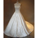 Luxurious A-Line Strapless Satin Wedding Dress with Crystal Beading Embroidered