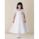 A-Line Short Sleeves Appliques Beading Organza First Communion Dresses
