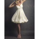 Cute Beaded Empire Spaghetti Strap Knee Length Taffeta Bridal Wedding Dress with Bubble Skirt