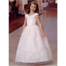 Pretty Princess Beaded Embroidery Ball Gown Organza First Communion Dresses with Strappy Back