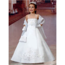 Beautiful Spaghetti Straps A-line Embroidery Satin First Communion Dresses with Wrap