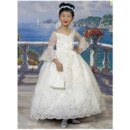 Elegant Ball Gown Sweetheart Lace Long Sleeves Bubble Skirt First Communion Dresses