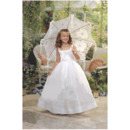Princess Ball Gown Square Neckline White Satin First Communion Dresses with Beading Appliques