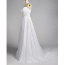 Shimmering Crystal Beading A-Line Sweep Train Chiffon Beach Wedding Dresses with Low Back