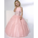 Luxury Beaded Rhinestone Ball Gown One Shoulder Full Length Formal Girls Party Dresses
