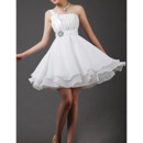 Simple One Shoulder Chiffon A-Line Short Reception Wedding Dresses with Ruched Bodice