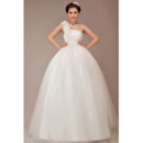 Attractive One Shoulder 3D Flowers Strap Ball Gown Tulle Wedding Dresses with Crystal Detail