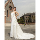 Elegant A-Line Sweetheart Sweep Train Lace Wedding Dresses with Hand-made Flowers