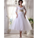 Pretty A-Line Double V-Neck Reception Wedding Dresses with Half Illusion Sleeves