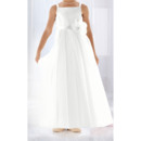 Inexpensive Ball Gown Spaghetti Straps Tulle Flower Girl Dresses/ White Pleated First Communion Dresses with Flower Waistband