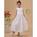 Simple Chic A-line Pleated Taffeta First Communion Dresses with Hand-made Flowers at Waist