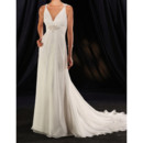 Sexy Sheath Double V-Neck Court Train Chiffon Wedding Dresses with Beaded Appliques Detail