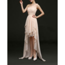 Stylish Ruffled One Shoulder Pleated Chiffon Evening Dresses with High-Low Skirt