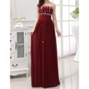 Shimmering Strapless Pleated Chiffon Evening Dresses with Beaded Rhinestone Embellished