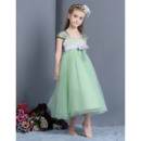 Simple Empire Cap Sleeves Tea Length Easter Little Girls Dresses Under 100/ Tulle Flower Girl Dresses with Sash