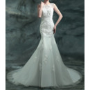 Modern Mermaid Beading Appliques Court Train Tulle Wedding Dresses with V-back