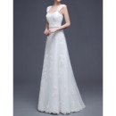 Elegant A-Line Appliques Wide Straps Tulle Wedding Dresses with Crystal Beaded Waistband