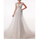 Elegantly Sheath Tulle Over Lace Wedding Dresses with Beaded and Rhinestone