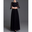 Elegant Black Pleated Chiffon Lace Mother Dresses for Party with Trumpet Sleeves