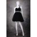 Winsome One Shoulder Black Tulle Homecoming Party Dresses with Beading Detail