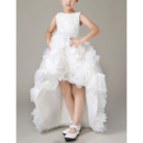 Luxury Pretty High-Low Asymmetrical Hem Lace Organza Floral Skirt Flower Girl Dresses with Beaded