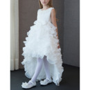 Amazing High-Low Asymmetrical Hem Ruffled Tiered Skirt Lace Organza Flower Girl Dresses with Bow/ Girls Party Dresses