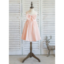 Simple Wide Straps Short Satin Bow Easter/ Spring Little Girl Dress with Pleated Skirt and Bowknot