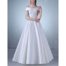 Custom Off-the-shoulder Floor Length Satin Wedding Dresses with Appliques Detail