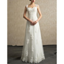 Delicate Beaded Appliques Full Length Tulle Wedding Dresses with Open Back