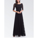 Elegant Black Lace Evening Dresses with Half Sleeves and Strappy Back