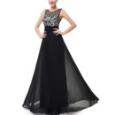 Inexpensive Women's Long Chiffon Black Evening/ Prom Dresses with Applique and Keyhole