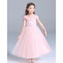 Princess Gorgeous Beaded V-Neck Satin Tulle Tea Length Flower Girl/ Little Girls Party Dresses