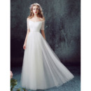 Affordable Off-the-shoulder Pleated Tulle Wedding Dresses with Beaded Waist