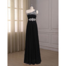Elegant One Shoulder Sleeveless Floor Length Chiffon Prom Evening Dresses