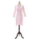 Modest Luxury Sheath Long Sleeves Short Pink Satin Mother Dresses with Jackets and Lace Beaded