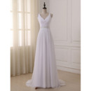 Elegantly White Pleated Chiffon Wedding Dresses with Beaded Lace Appliques Detail