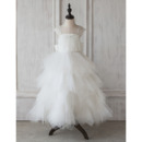 Discount A-Line V-back Full Length Ruffle Skirt Tulle Flower Girl Dresses