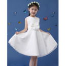 Simple Pretty A-Line Sleeveless Knee Length White Lace Flower Girl Dresses with Belt