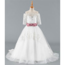 Affordable Ball Gown Off-the-shoulder Appliques Tulle Flower Girl Dress with Half Sleeves