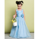 Concise Wide Straps Full Length Taffeta Flower Girl Dresses with Hand-made Flowers