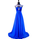Gorgeous Round/Scoop Neckline Pleated Chiffon Evening Dresses with Rhinestone Beading Bodice and Keyhole