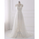 Romantic V-Neck Asymmetrical Hem Tulle Wedding Dresses with Appliques Bodice