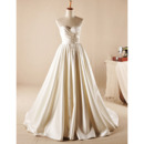 Romantic Sweetheart Court Train Pleated Satin Wedding Dresses with Beading Detail