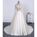 Gorgeous Crystal Beading Bodice Ball Gow Satin Wedding Dresses with Long Sleeves