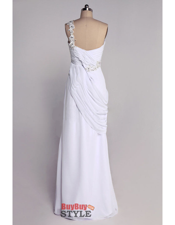 Vintage Column One Shoulder Floor Length Chiffon Wedding Dresses - US ...