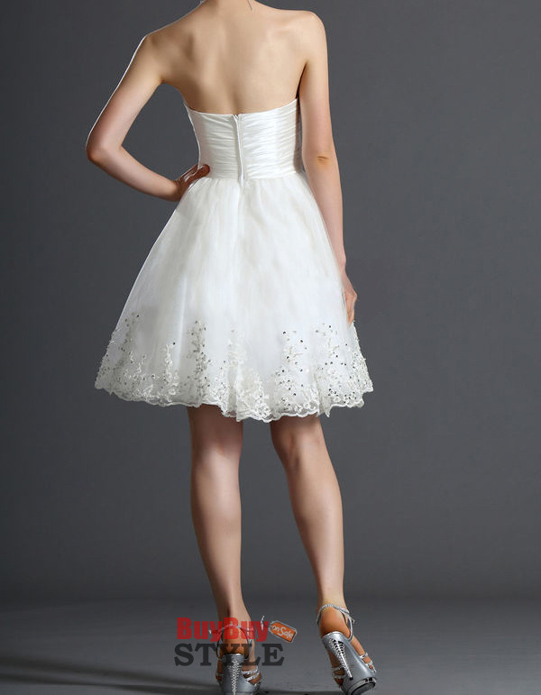 Sweetheart Taffeta Tulle Short Summer Wedding Dresses Elegant Beaded Applique Reception Bride 4480