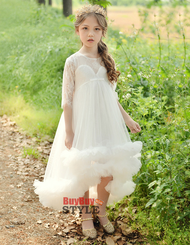 Beautiful Half Sleeves High-Low Flower Girl Dresses with Bubble Skirt ...